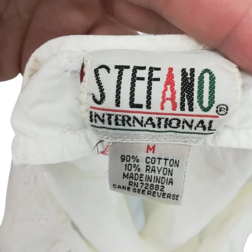 Vintage Stefano Cropped Eyelet Lace Tie Front Short Sleeve Blouse Size M Top 90s - Picture 7 of 11